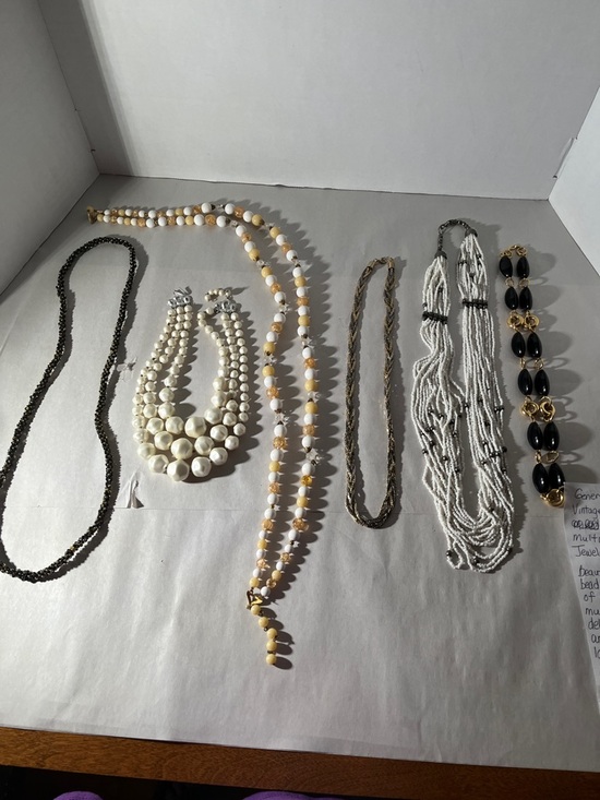 Jewelry - VTG beaded necklaces Bundle white, black, gold tone multi strand statement